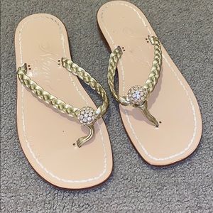 Custom Gold Leather Sandals w Crystal Detail